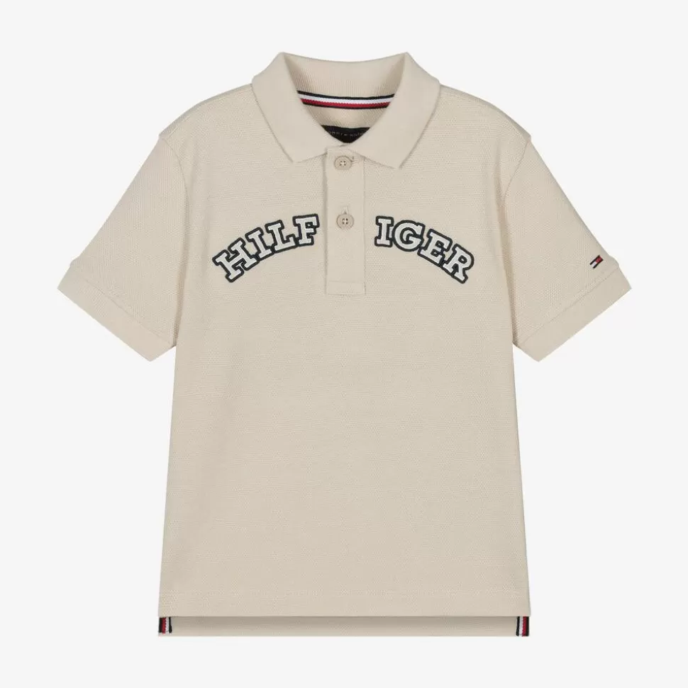 Tommy Hilfiger Boys Beige Cotton Varsity Polo Shirt^BOY Tops