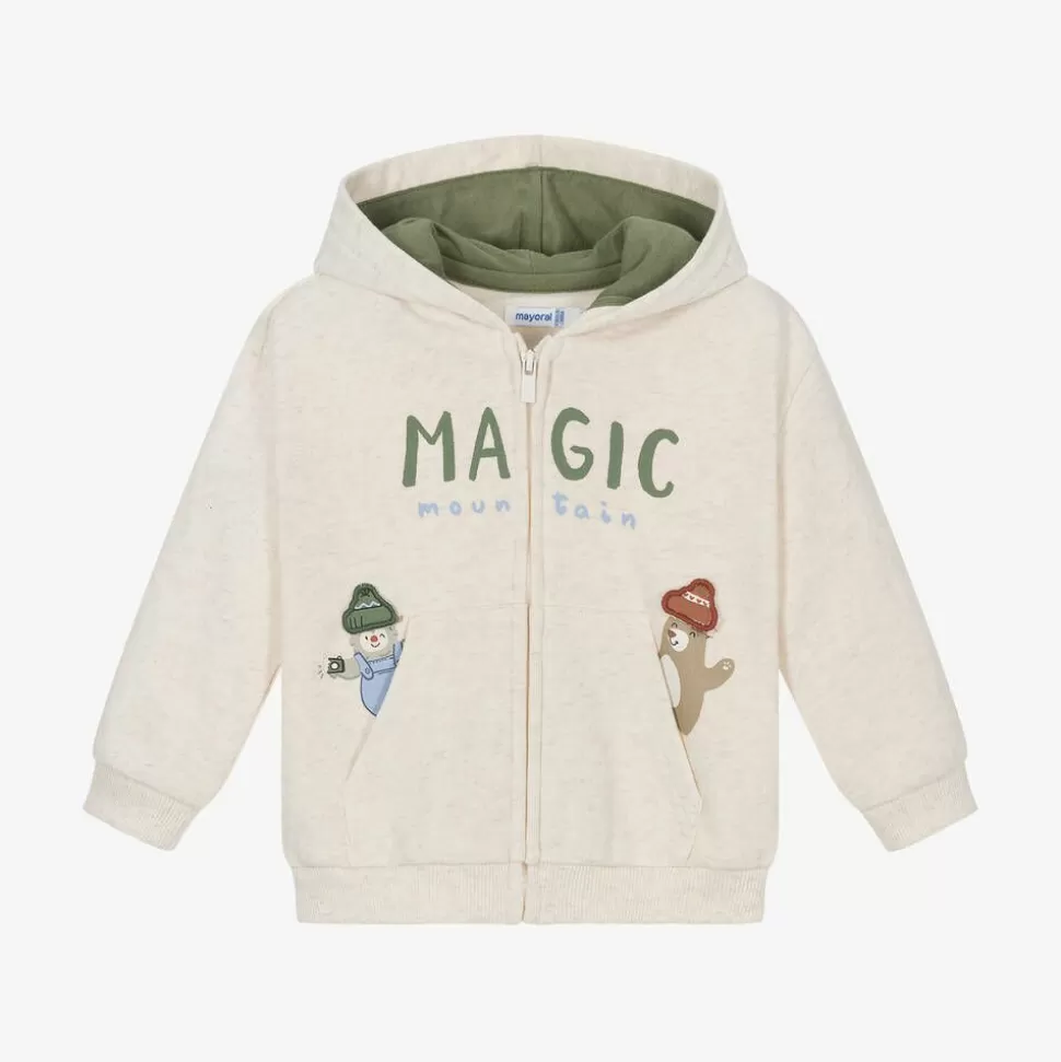 Mayoral Boys Beige Marl Zip-Up Hooded Top^BOY Tops