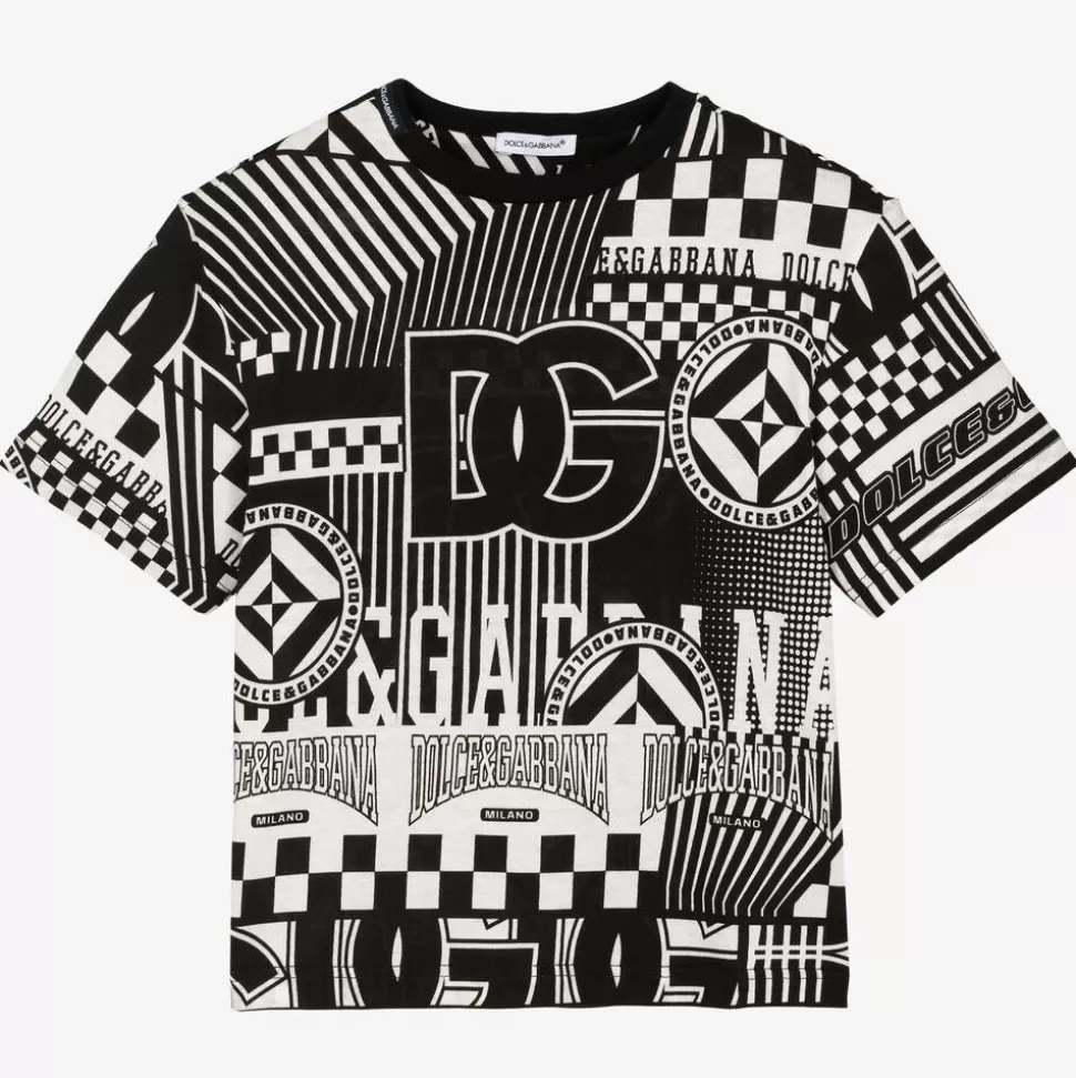 Dolce amp; Gabbana Boys Black & White Cotton Graphic T-Shirt^BOY Tops