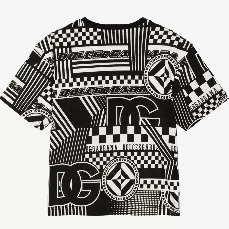 Dolce amp; Gabbana Boys Black & White Cotton Graphic T-Shirt^BOY Tops
