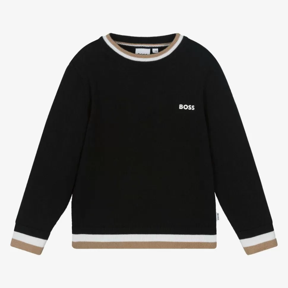 BOSS Boys Black Cotton & Wool Knit Jumper^BOY Tops