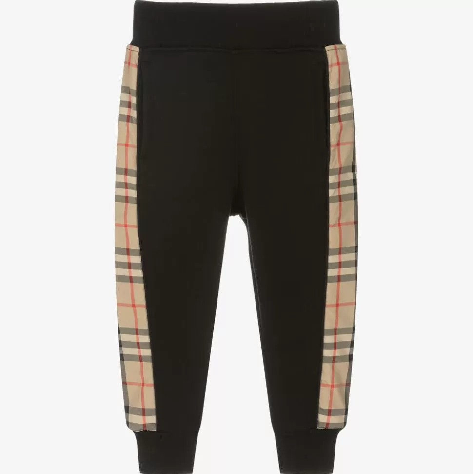 Burberry Boys Black Cotton Check Joggers^BOY Trousers