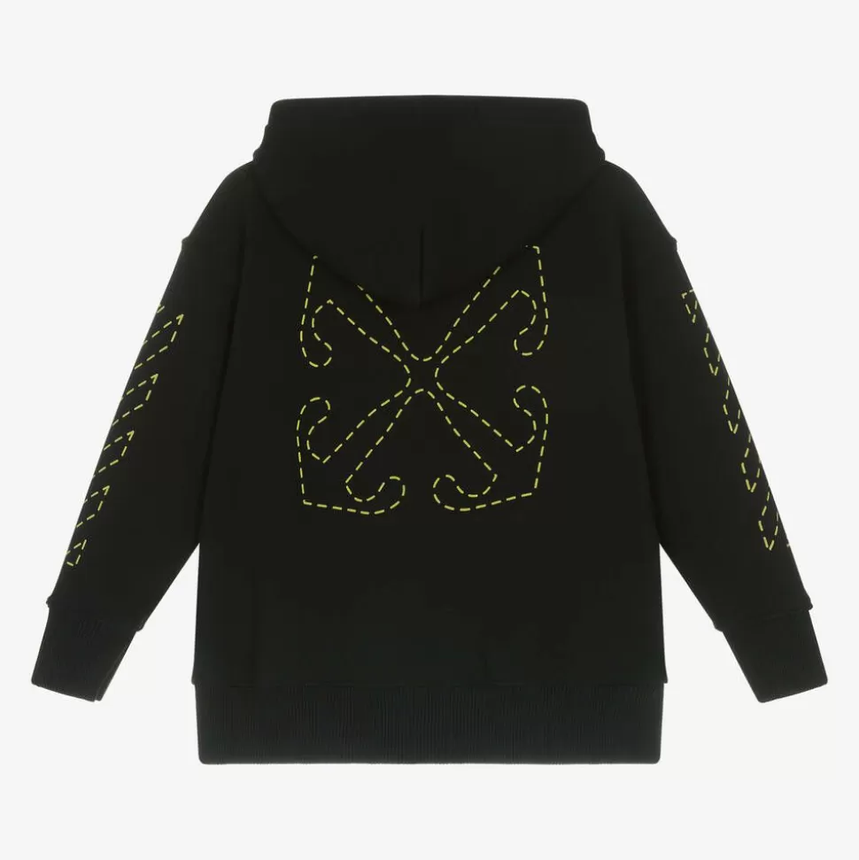 Off-White Boys Black Cotton Hooded Zip-Up Top^BOY Tops