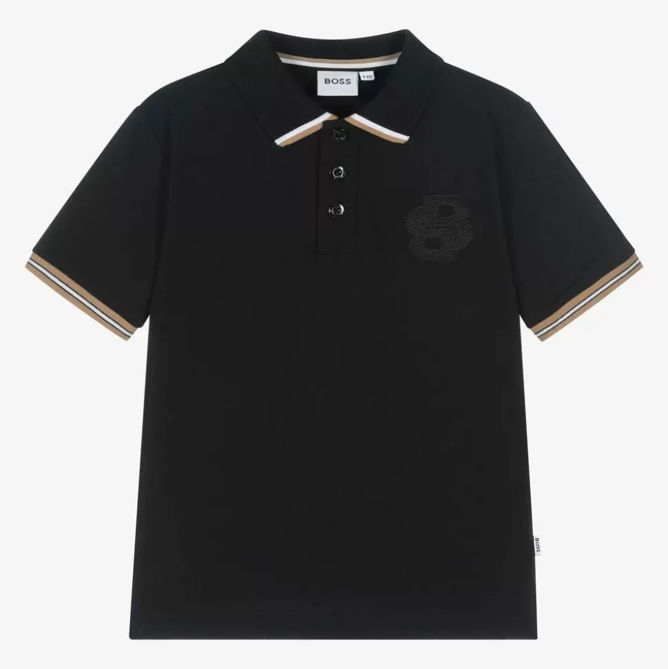 BOSS Boys Black Cotton Polo Shirt^BOY Tops