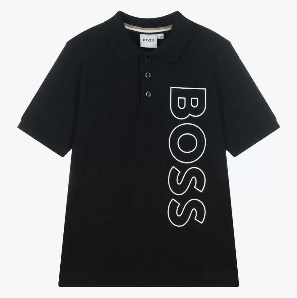 BOSS Boys Black Cotton Polo Shirt^BOY Tops