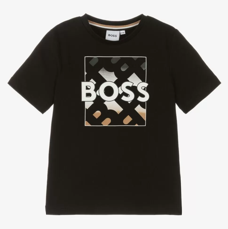 BOSS Boys Black Cotton T-Shirt^BOY Tops