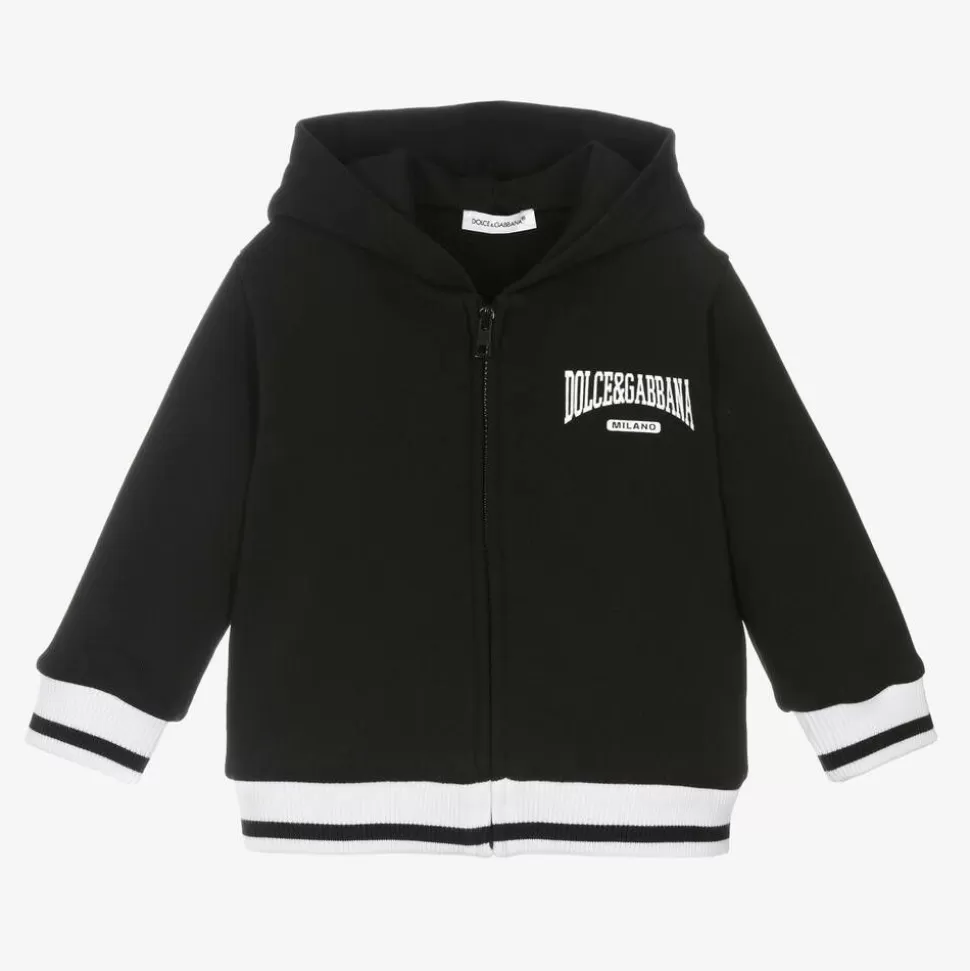 Dolce amp; Gabbana Boys Black Cotton Zip-Up Hoodie^BOY Tops