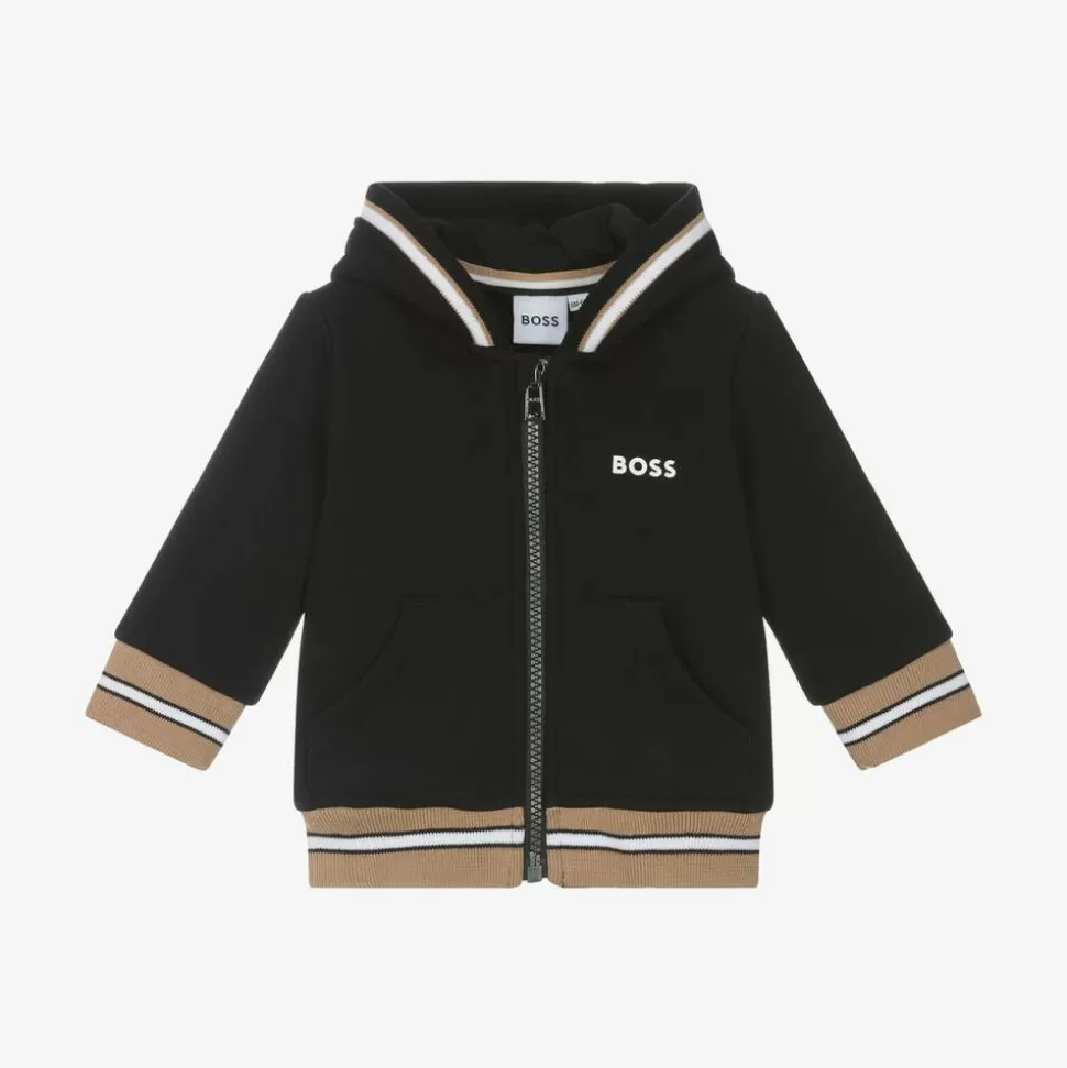 BOSS Boys Black Cotton Zip-Up Hoodie^BOY Tops
