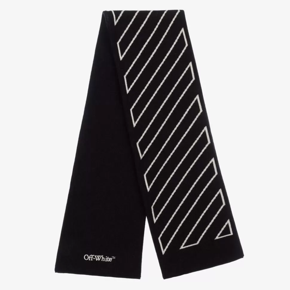 Off-White Boys Black Diagonal Wool & Cotton Scarf^BOY Scarves