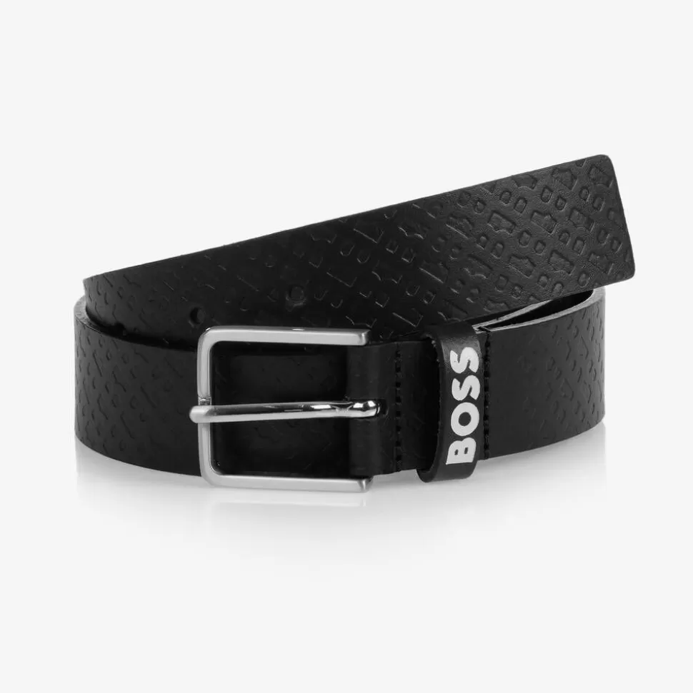 BOSS Boys Black Leather Monogram Belt^BOY Clothing Accessories