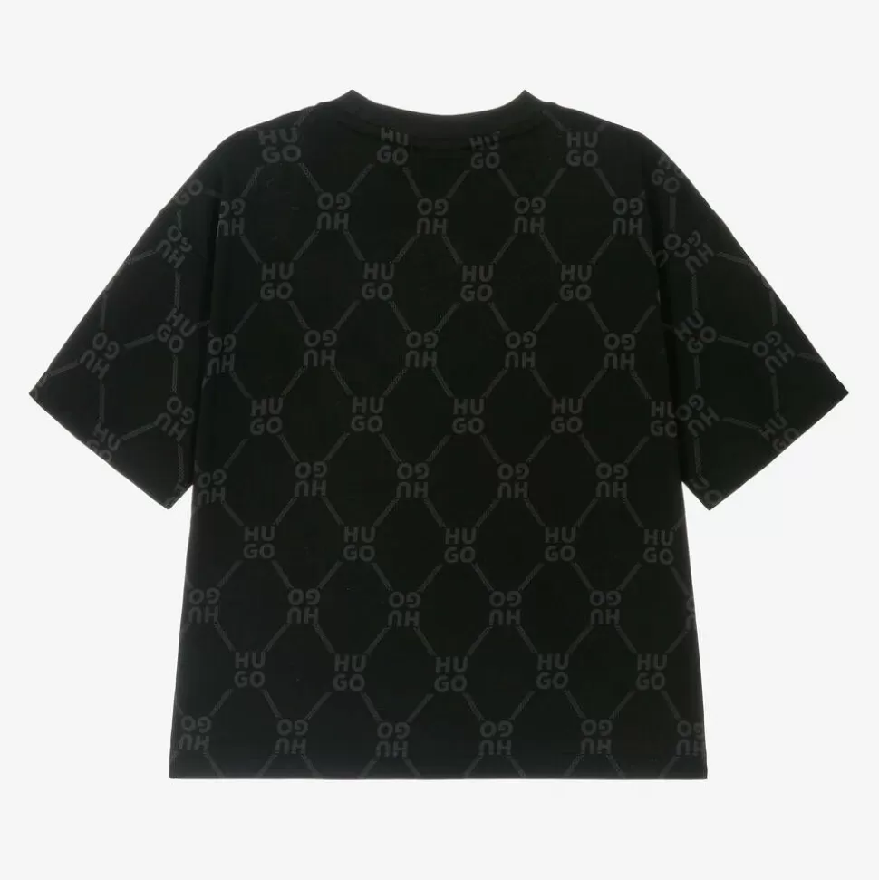 HUGO Boys Black Monogram Cotton T-Shirt^BOY Tops