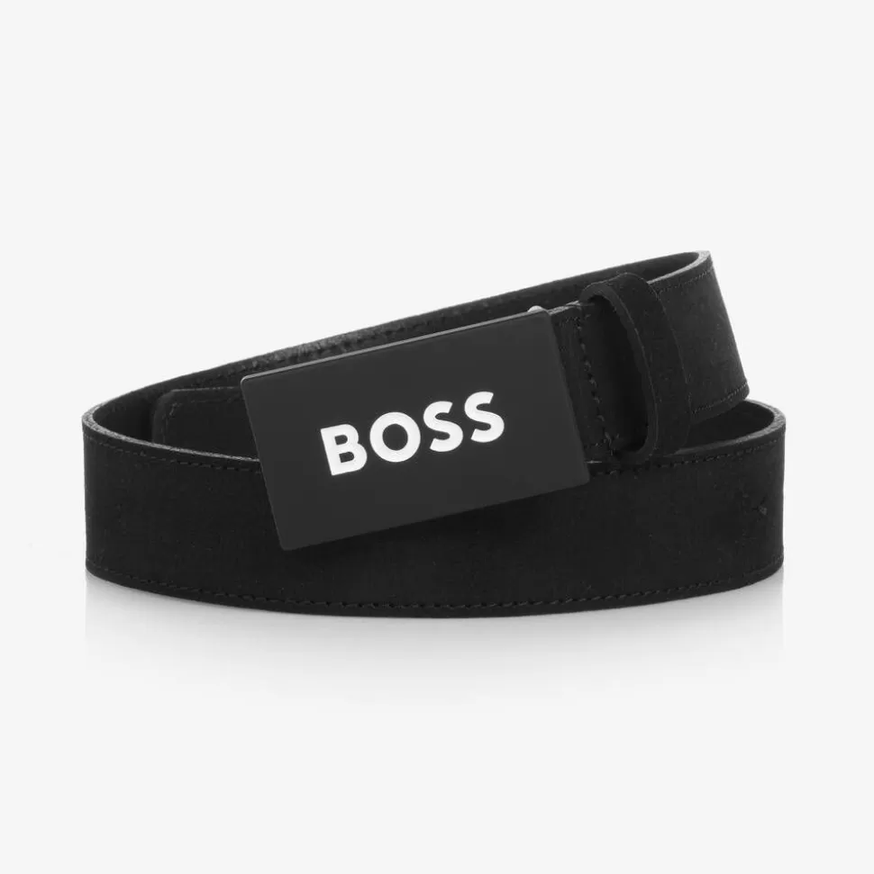 BOSS Boys Black Suede Leather Belt^BOY Clothing Accessories