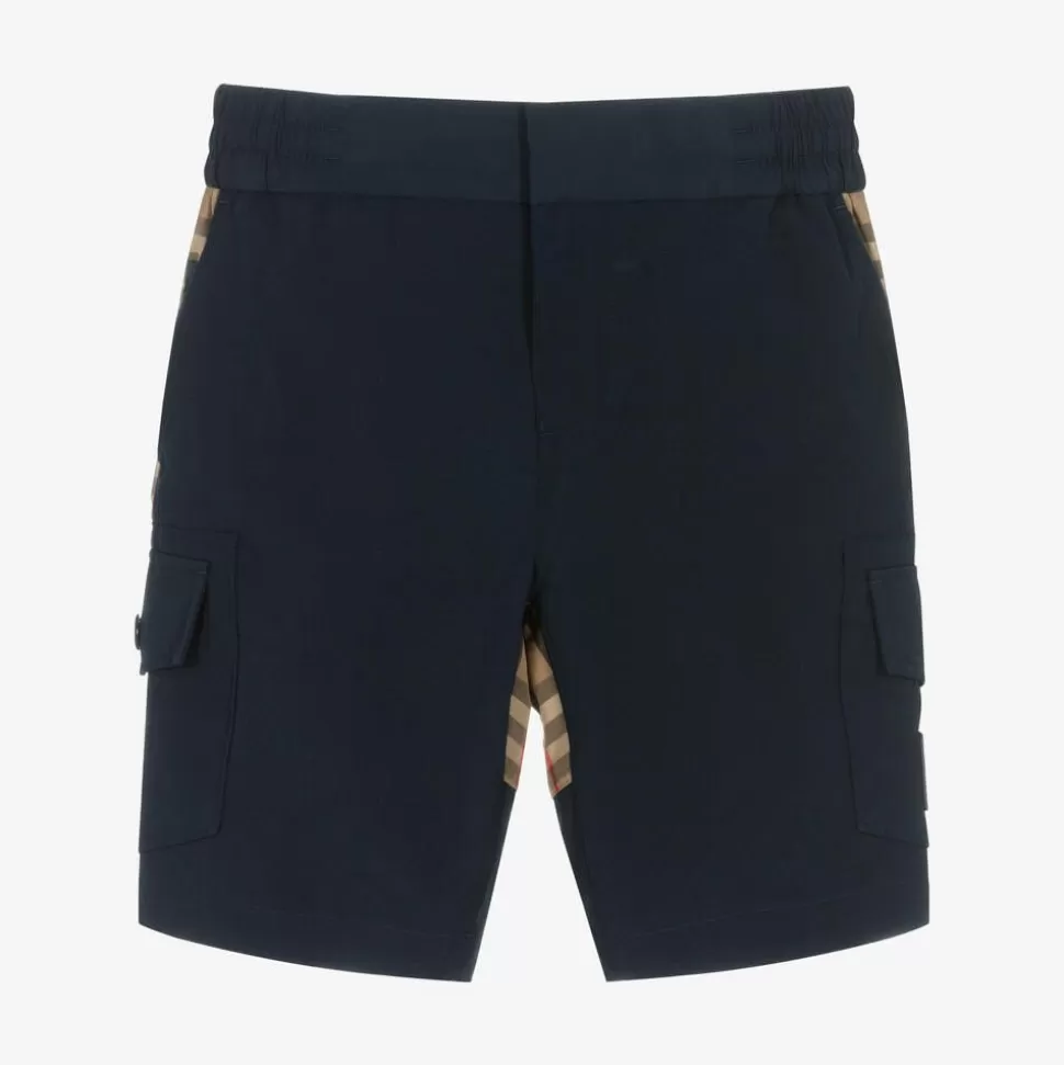 Burberry Boys Blue & Beige Check Cargo Shorts^BOY Shorts