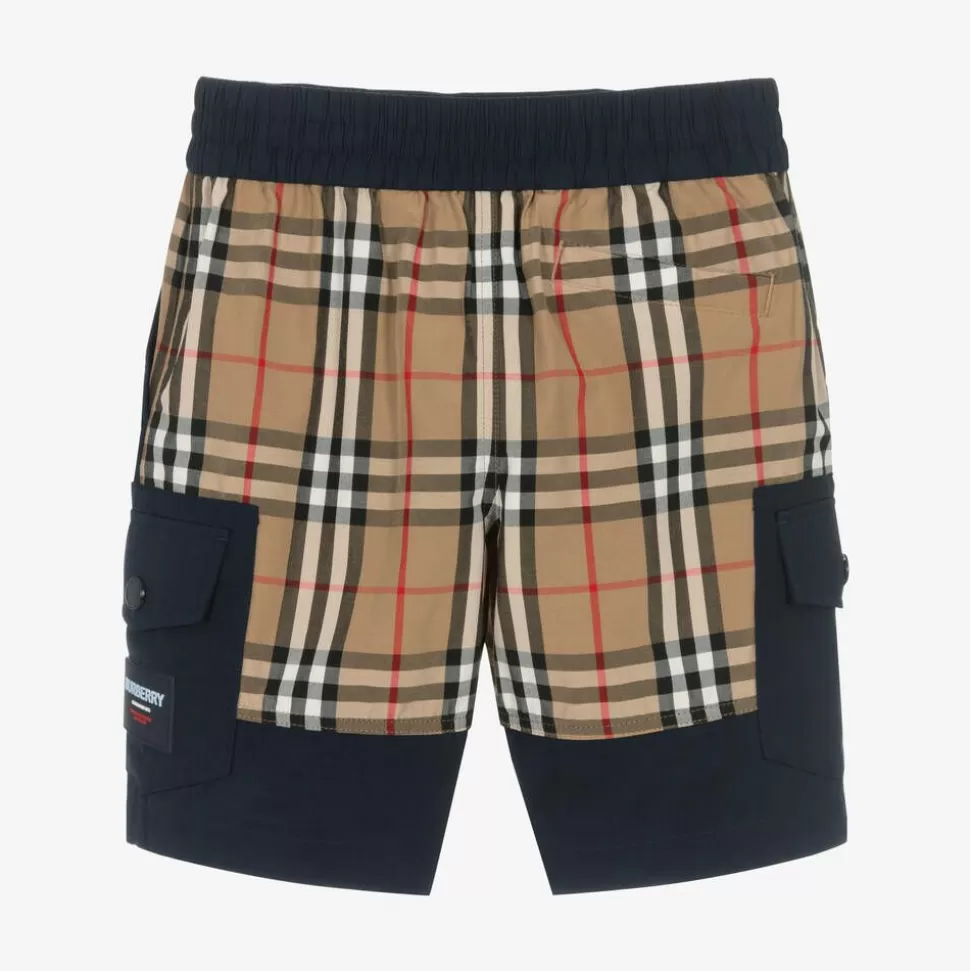Burberry Boys Blue & Beige Check Cargo Shorts^BOY Shorts