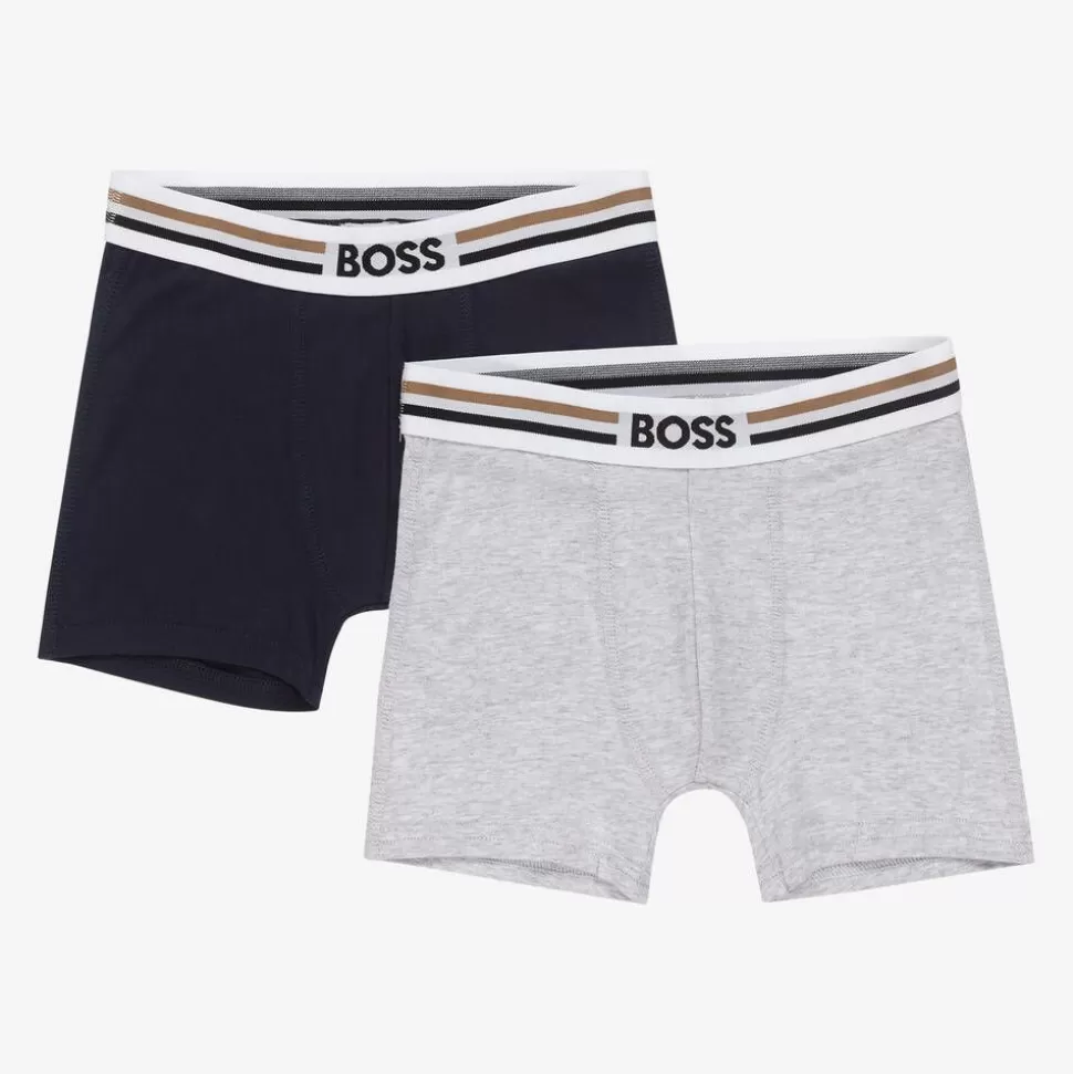 BOSS Boys Blue & Grey Boxer Shorts (2 Pack)^BOY Underwear