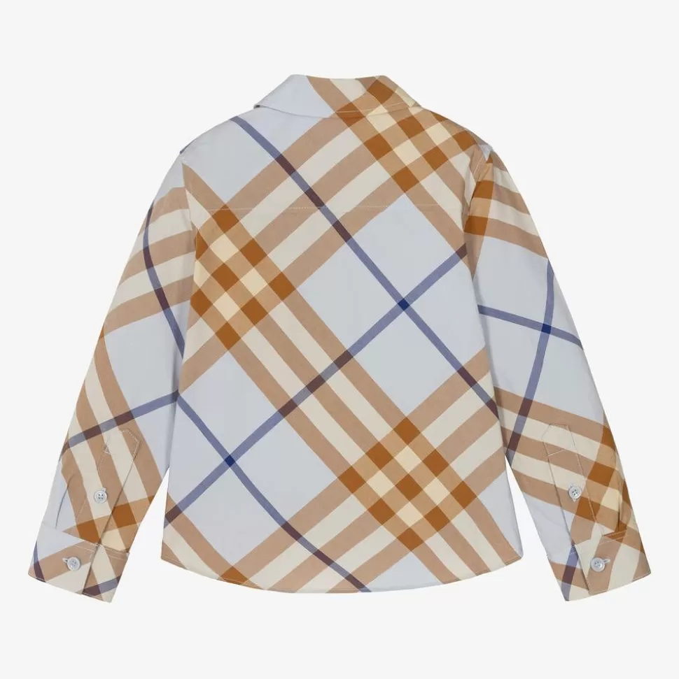 Burberry Boys Blue Check Cotton Shirt^BOY Tops