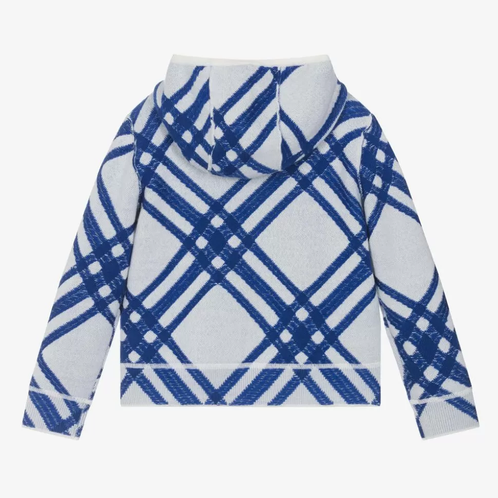 Burberry Boys Blue Check Wool Zip-Up Hoodie^BOY Tops