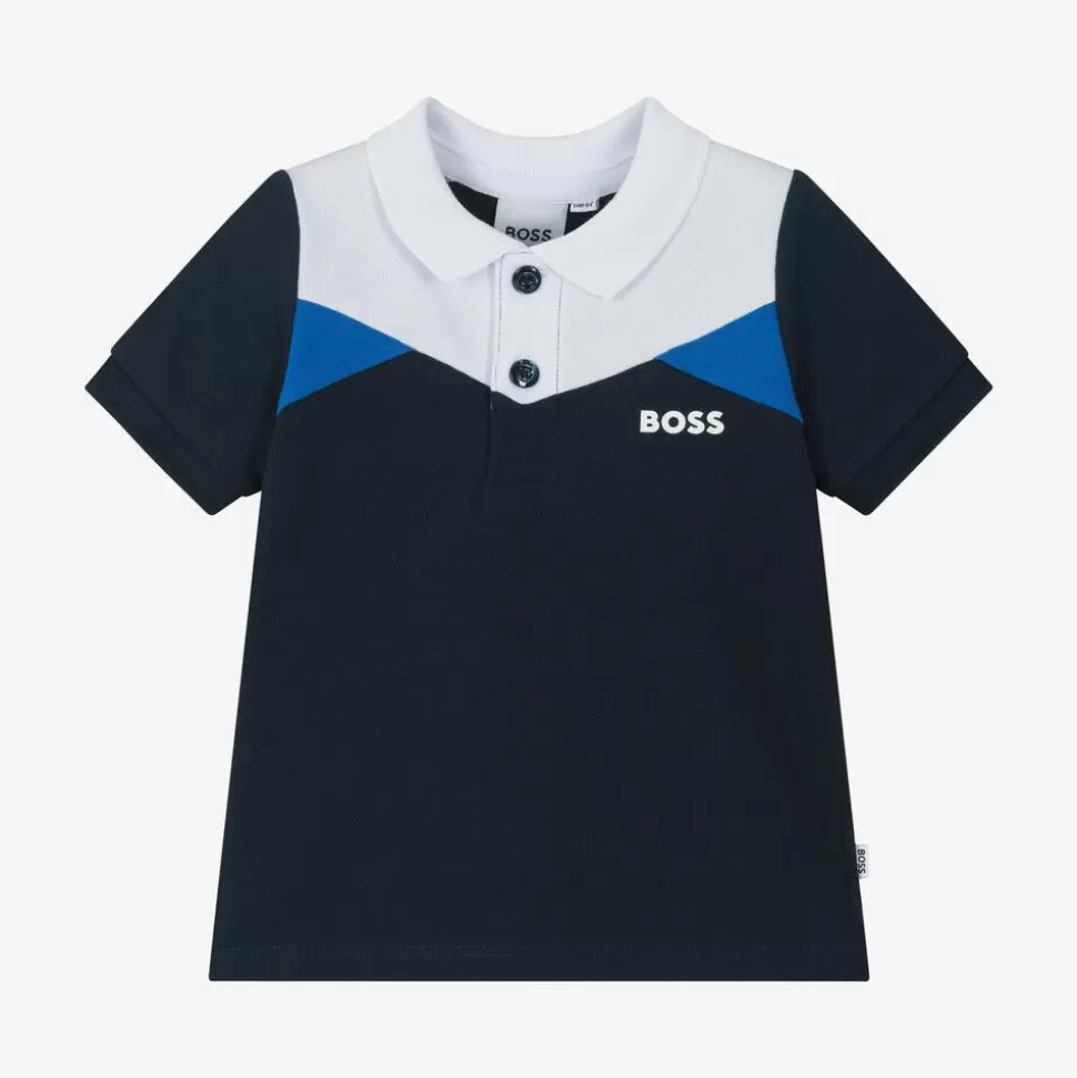BOSS Boys Blue Colourblock Cotton Polo Shirt^BOY Tops