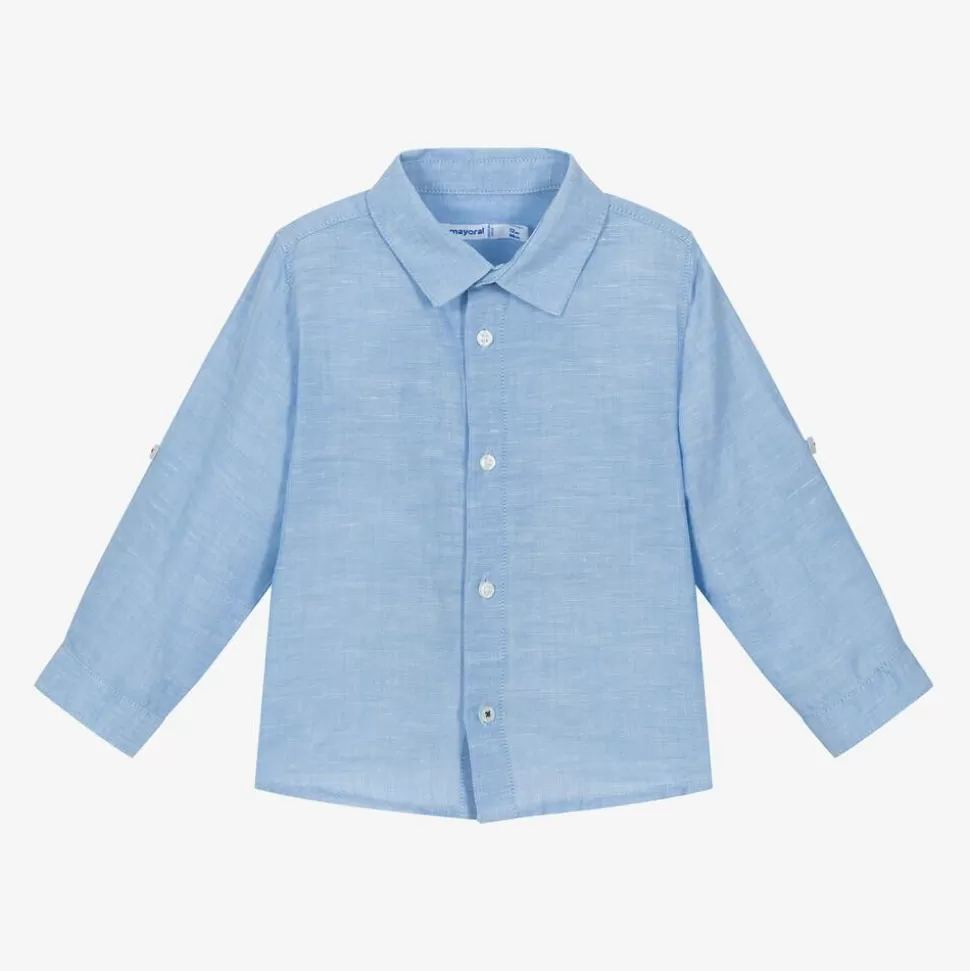 Mayoral Boys Blue Cotton & Linen Shirt^ Tops