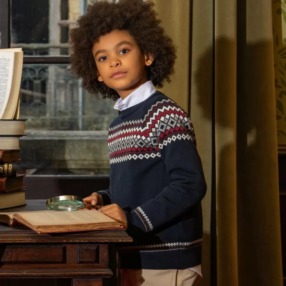 Dr. Kid Boys Blue Cotton & Wool Knit Sweater^BOY Tops