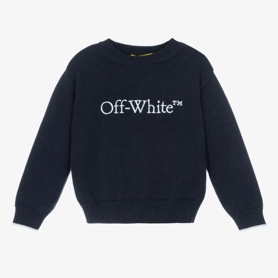 Off-White Boys Blue Cotton & Wool Sweater^BOY Tops