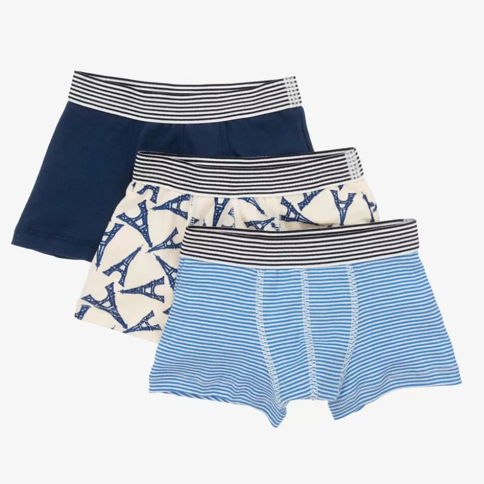 Petit Bateau Boys Blue Cotton Boxer Shorts (3 Pack)^BOY Underwear