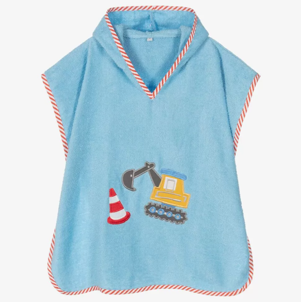 Playshoes Boys Blue Cotton Digger Poncho Towel^BOY Towels & Robes