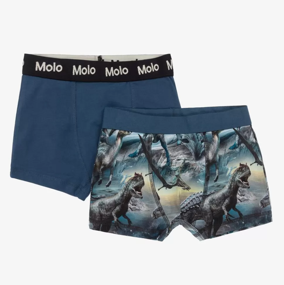 Molo Boys Blue Cotton Dinosaur Boxers (2 Pack)^BOY Underwear
