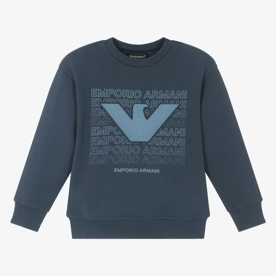 Emporio Armani Boys Blue Cotton Eagle Logo Sweatshirt^BOY Tops