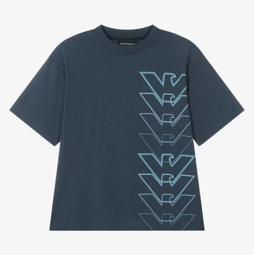 Emporio Armani Boys Blue Cotton Eagle Logo T-Shirt^BOY Tops