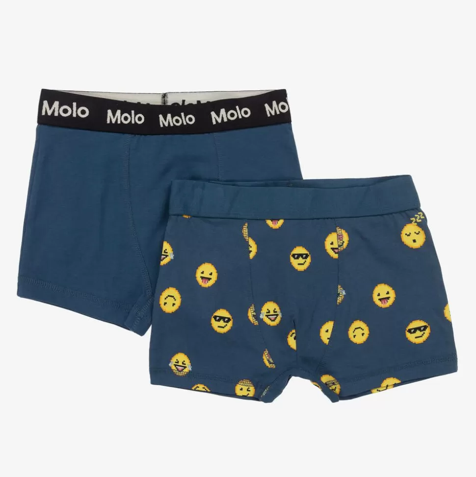 Molo Boys Blue Cotton Emoji Boxers (2 Pack)^BOY Underwear