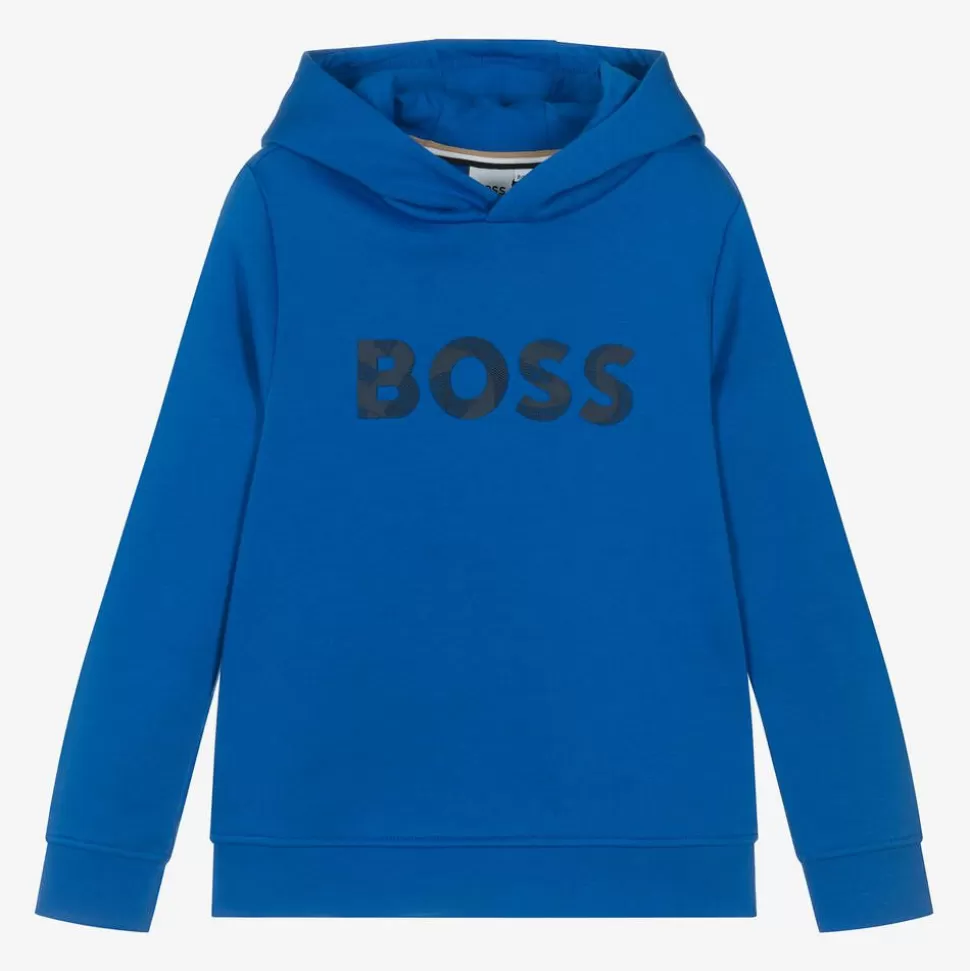 BOSS Boys Blue Cotton Hoodie^BOY Tops