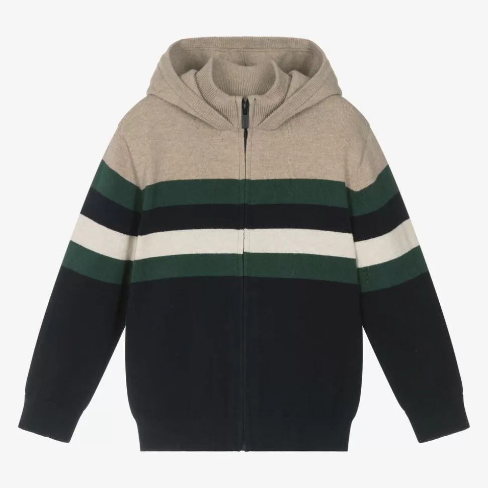 Mayoral Boys Blue Cotton Knit Striped Zip-Up Top^BOY Tops