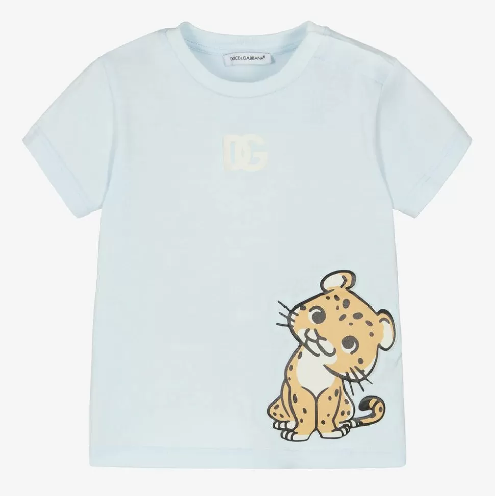 Dolce amp; Gabbana Boys Blue Cotton Leopard T-Shirt^BOY Tops