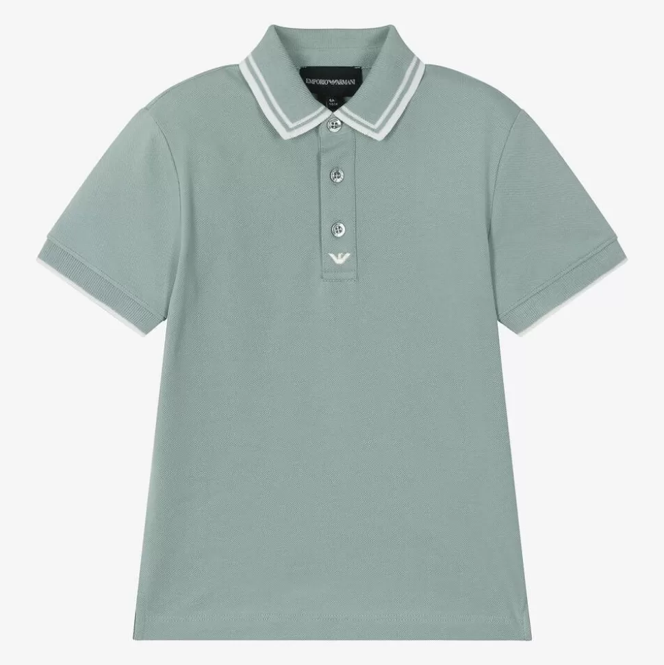 Emporio Armani Boys Blue Cotton Piqué Polo Top^BOY Tops