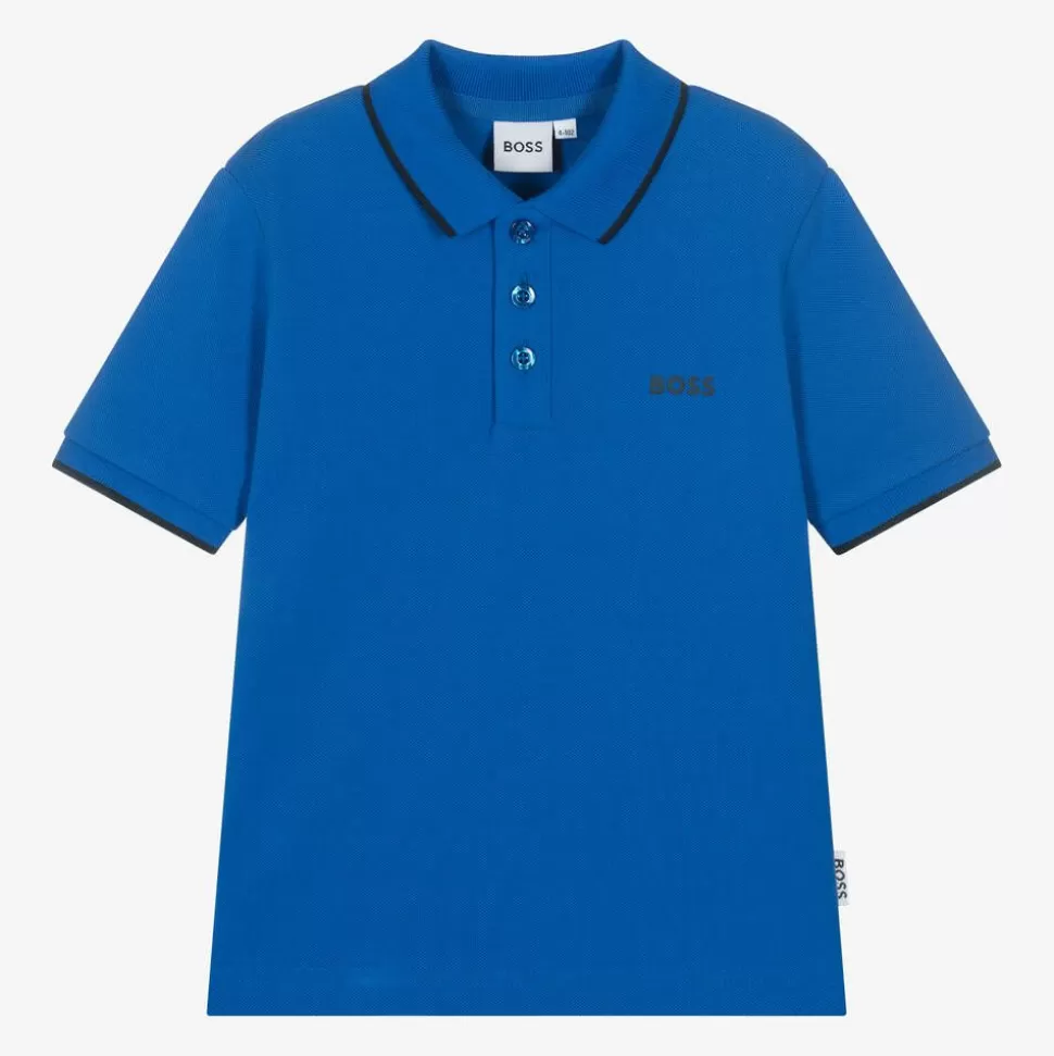 BOSS Boys Blue Cotton Polo Shirt^BOY Tops