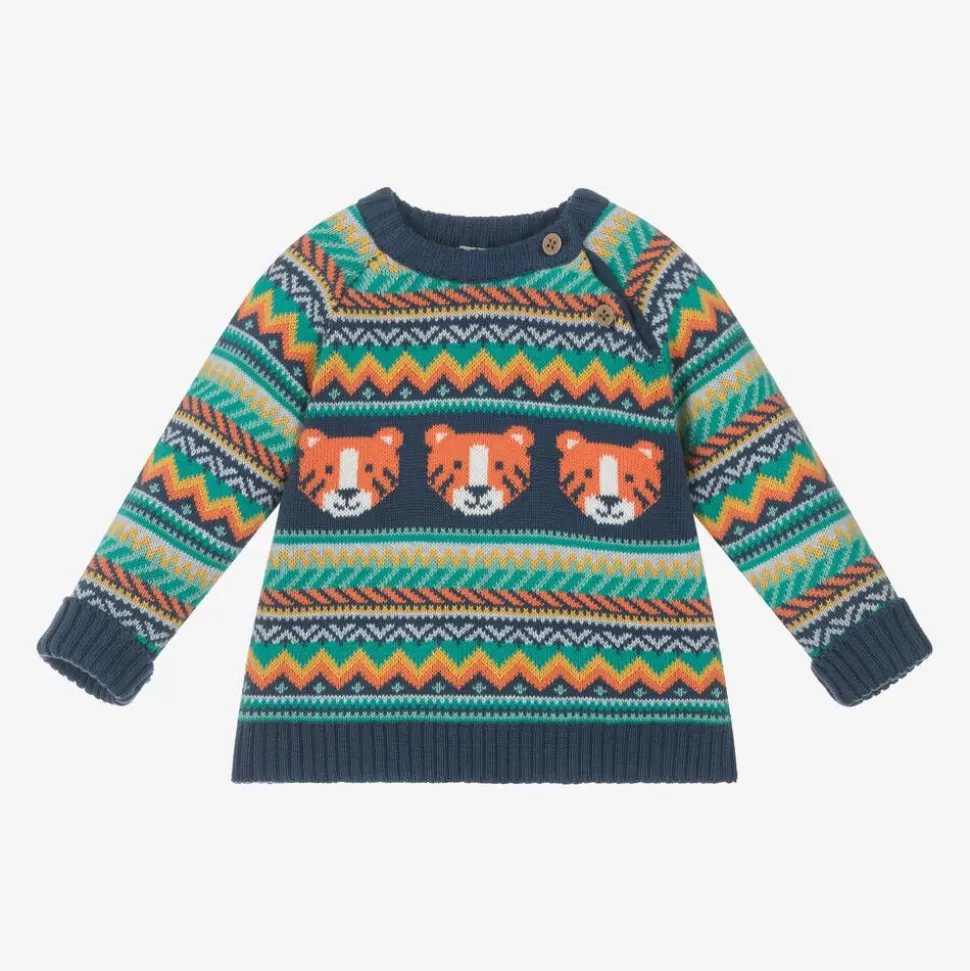 Frugi Boys Blue Cotton Tiger Fair Isle Sweater^BOY Tops
