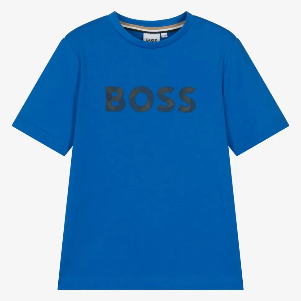 BOSS Boys Blue Cotton T-Shirt^BOY Tops