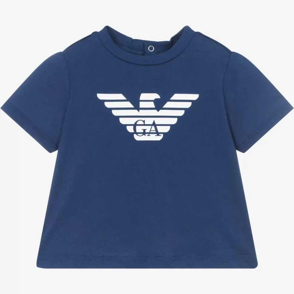 Emporio Armani Boys Blue Cotton T-Shirt^ Tops