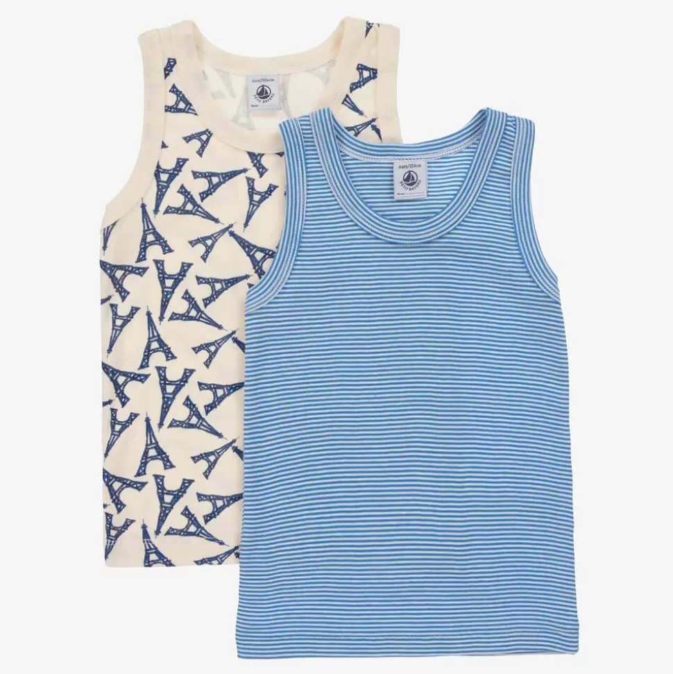 Petit Bateau Boys Blue Cotton Vests (2 Pack)^BOY Underwear