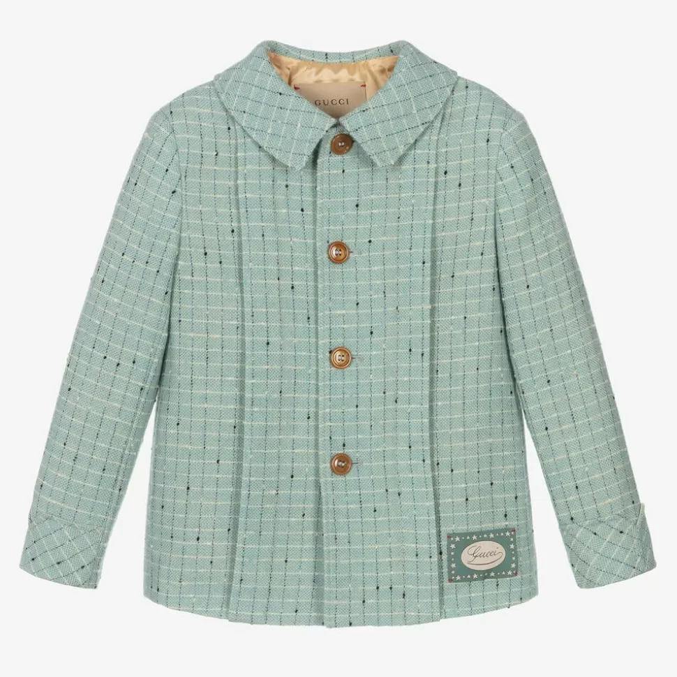Gucci Boys Blue Damier Wool Check Jacket^BOY Coats & Jackets