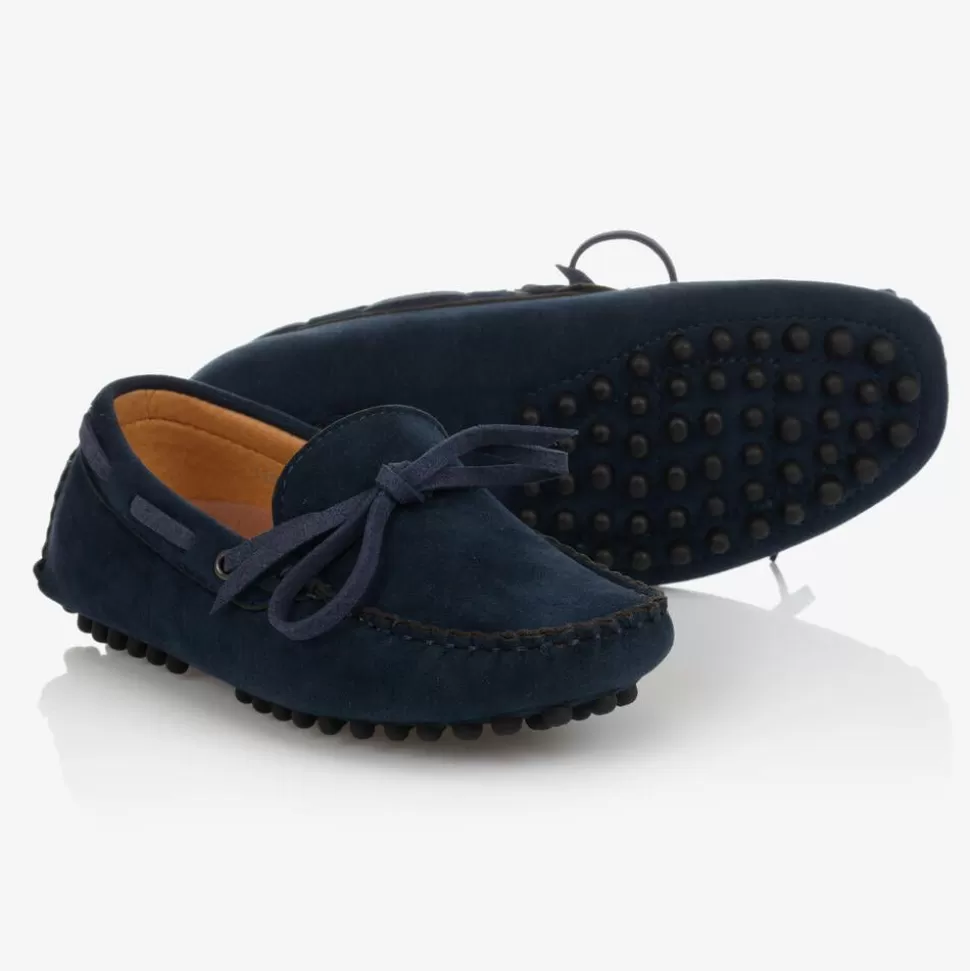 Romano Boys Blue Faux Suede Moccasins^BOY Loafers & Moccasins | Loafers & Moccasins