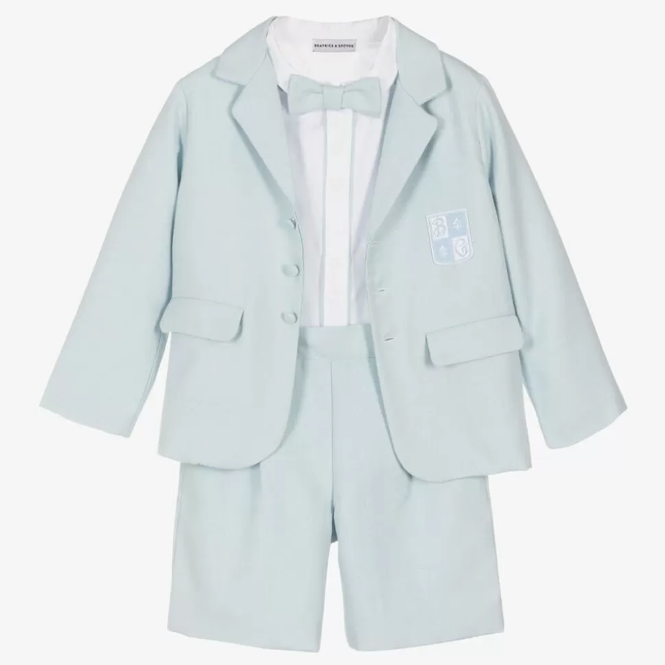 Beatrice amp; George Boys Blue Herringbone Cotton Shorts Suit^ Suits
