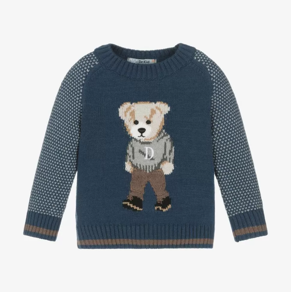 Dr. Kid Boys Blue Knitted Teddy Bear Sweater^BOY Tops