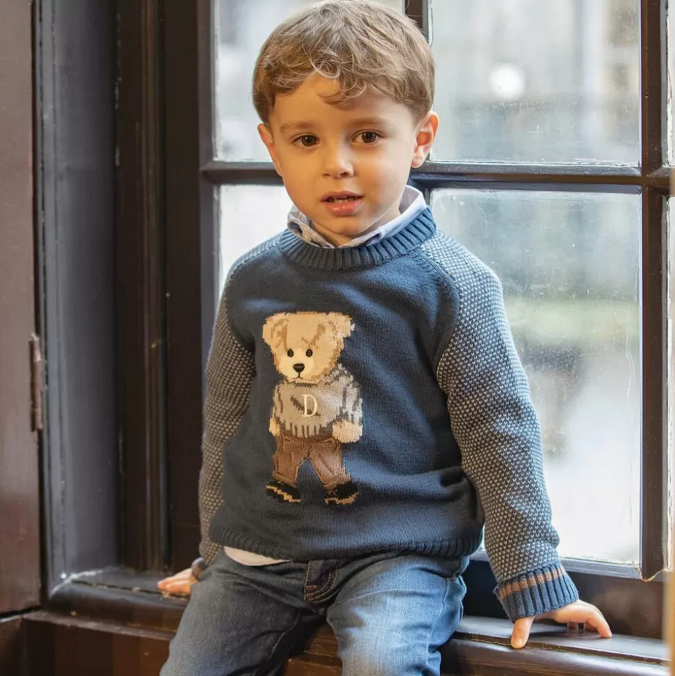 Dr. Kid Boys Blue Knitted Teddy Bear Sweater^BOY Tops
