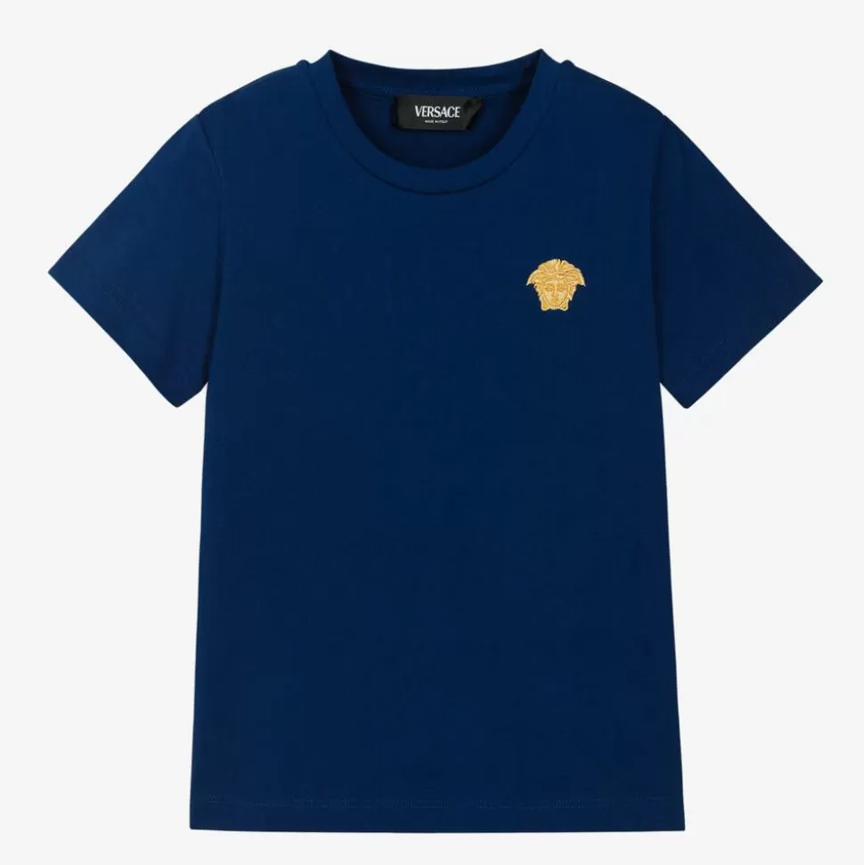 Versace Boys Blue Medusa Logo Cotton T-Shirt^BOY Tops
