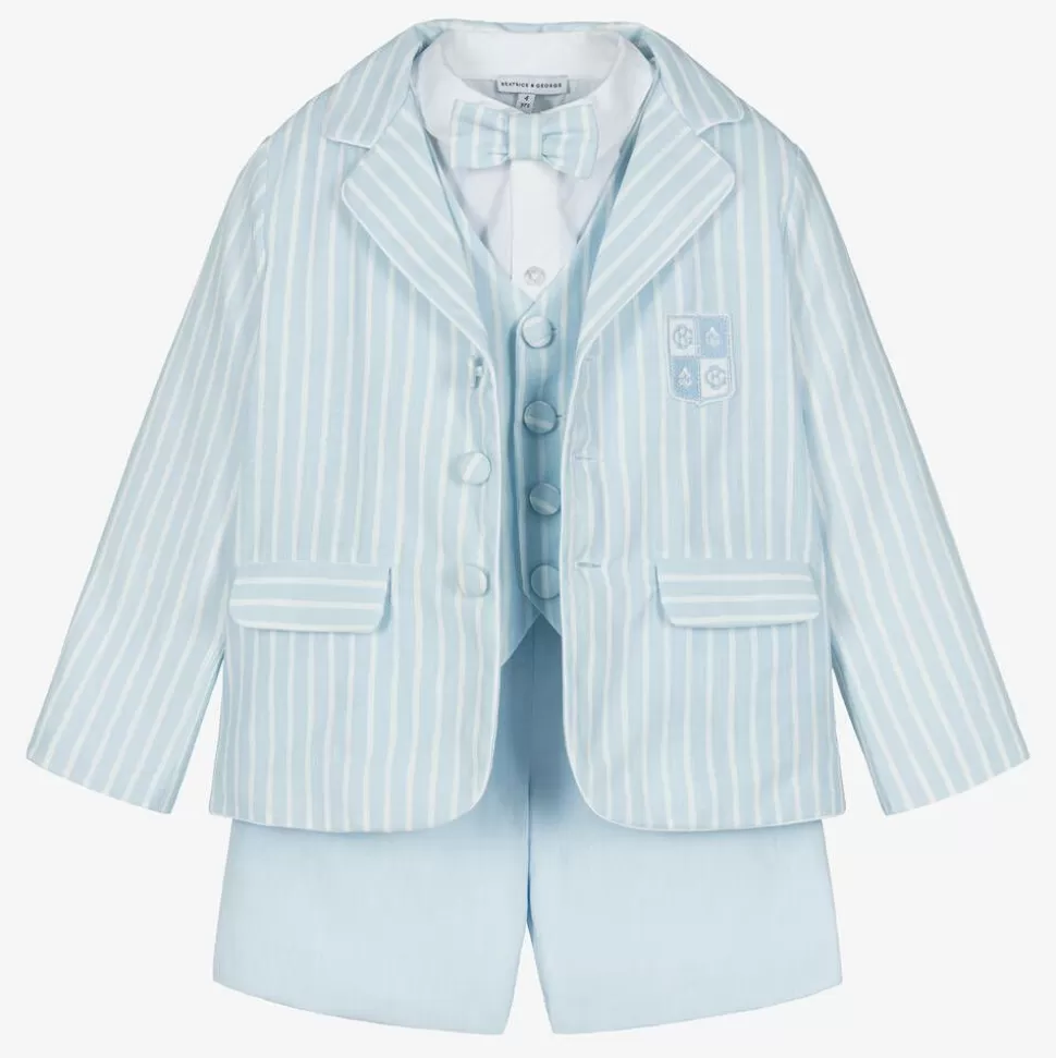 Beatrice amp; George Boys Blue Stripe Cotton & Linen Shorts Suit^BOY Suits