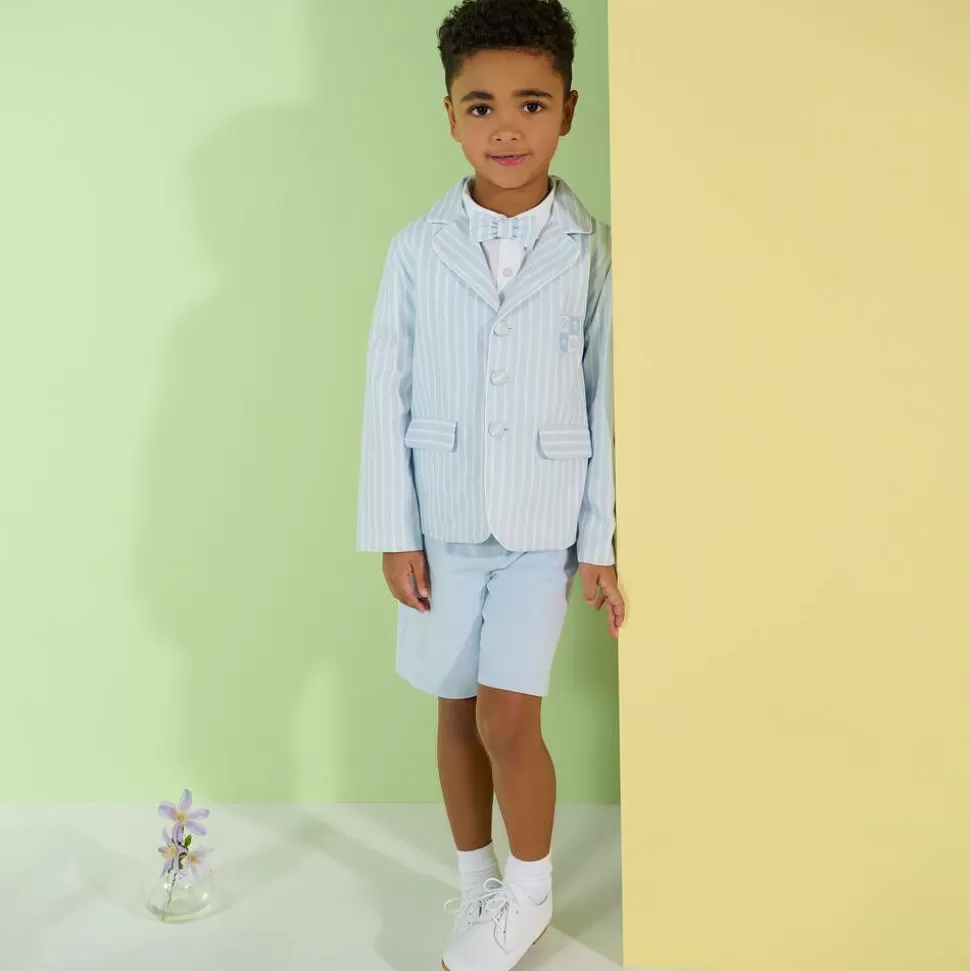 Beatrice amp; George Boys Blue Stripe Cotton & Linen Shorts Suit^BOY Suits