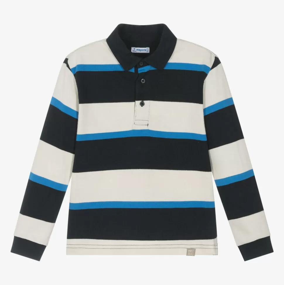Mayoral Boys Blue Striped Cotton Polo Shirt^BOY Tops