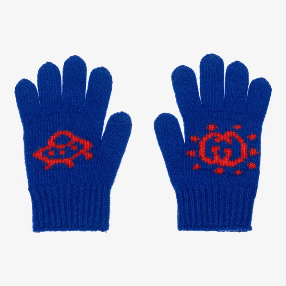 Gucci Boys Blue Wool Interlocking G Gloves^BOY Gloves & Mittens